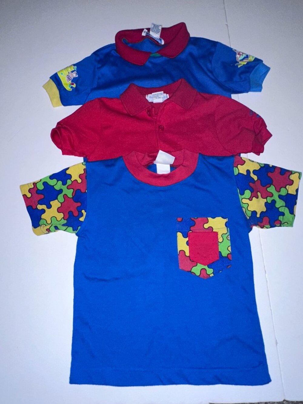 3 Vtg 90s OshKosh B'gosh Blue Red Polo Shirts Circo Kids 3T USA Bright Colors
